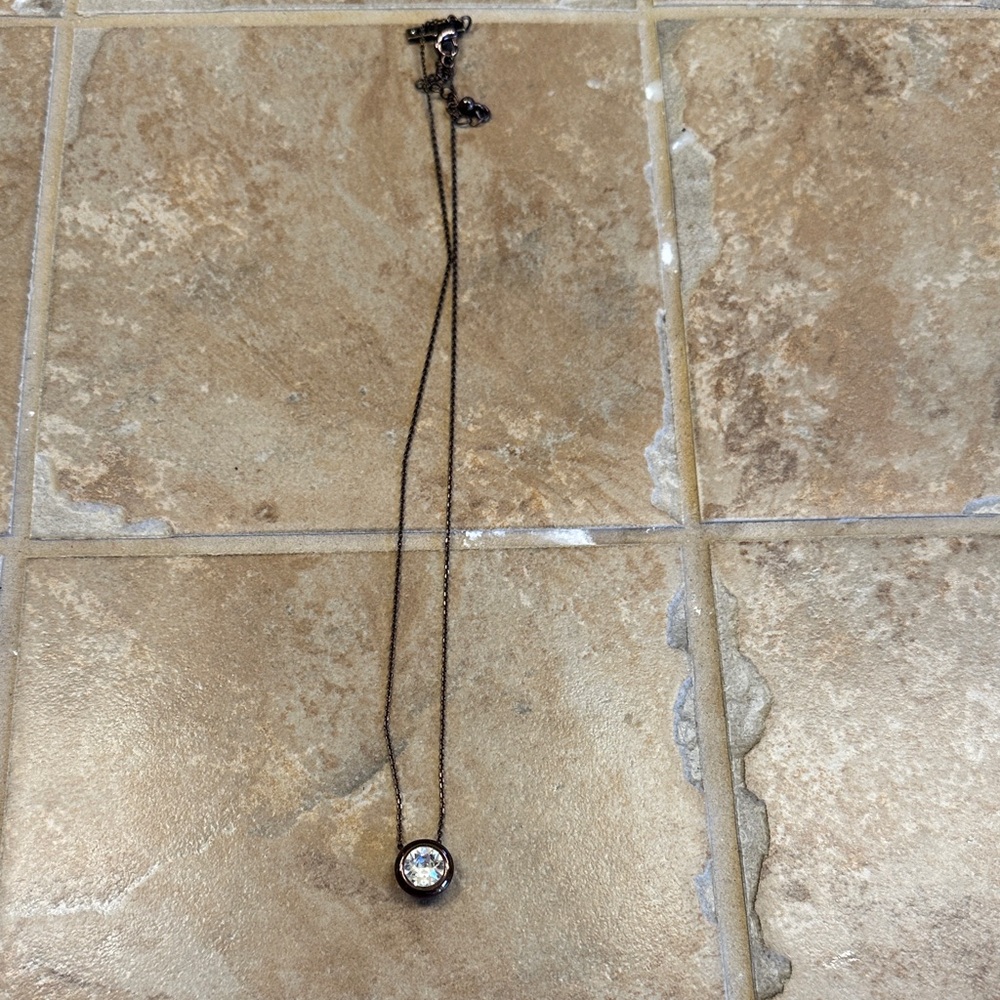 White House Black Market Silver Necklace with Crystal Pendant